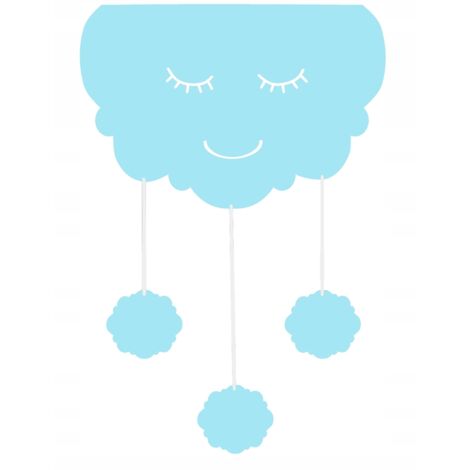 Decoración para dormitorio infantil, cenefa de cortina con colgantes, CLOUD, azul, 60x95