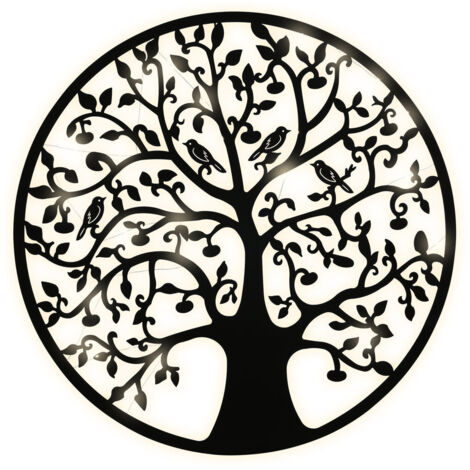 Decoracion Pared Led Metal 99X2X99 Arbol Pajaros