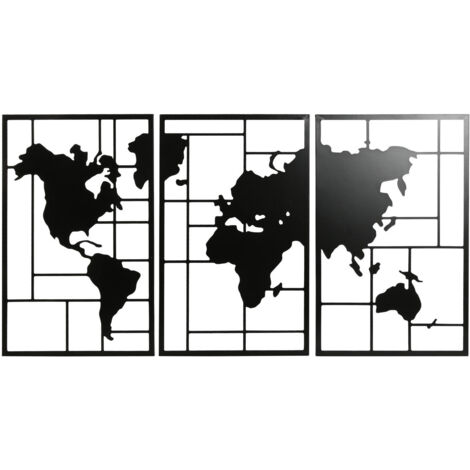 Decoracion Pared Set 3 Metal 120X2X65 Mapa Negro