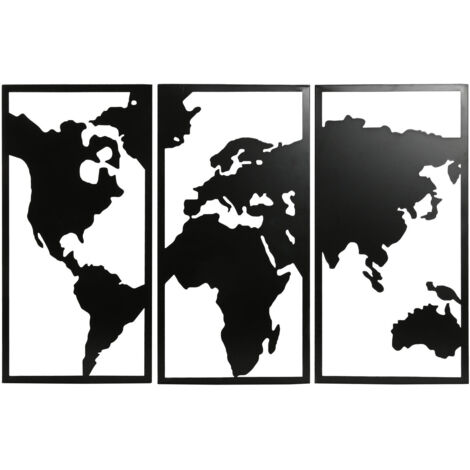 Decoracion Pared Set 3 Metal 90X2X60 Mapa Negro