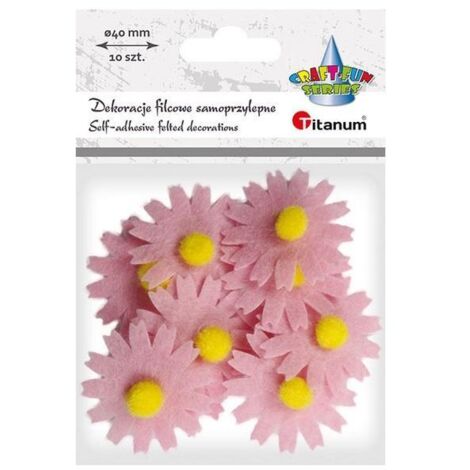 Decoraciones de fieltro 3D TITANUM: 10 flores rosas de 40 mm, autoadhesivas