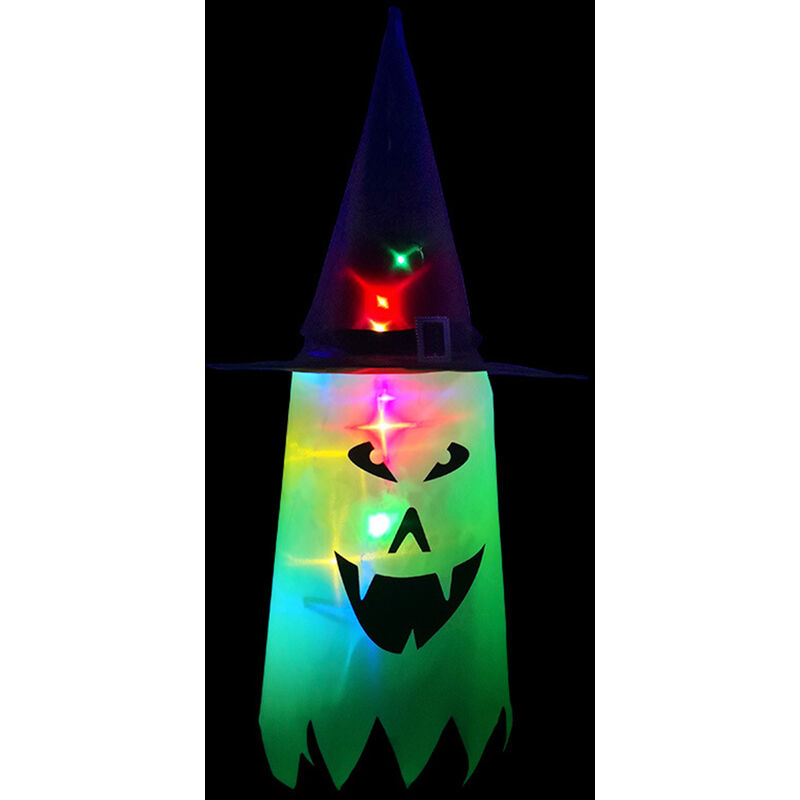 

Decoraciones de Halloween Sombrero de fantasma brillante iluminado para colgar al aire libre 75cm Cadena de luces de Halloween Funciona con pilas