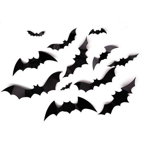 Decoraciones de Halloween - Suministros de decoración para fiestas de Halloween en interiores y exteriores, 60 piezas Reutilizables Pegatinas de pared de PVC 3D decorativas de murciélago aterrador Vie