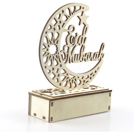 Decoraciones de la Luna de Ramadán, Platos Colgantes de Eid – Decoraciones de Ramadán de Madera para Hacer Tú Mismo, Adornos de Eid Mubarak, Juego de Platos de Ramadán, 20 x 16 cm