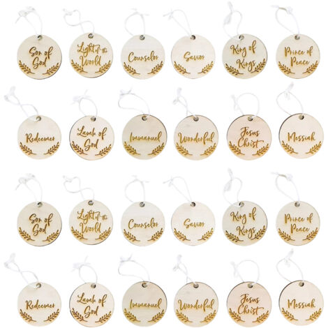 Decoraciones navideñas religiosas – Juego de 24 piezas – Figuras redondas de madera del nacimiento – Jesucristo para el árbol de Navidad, el hogar y el coche.