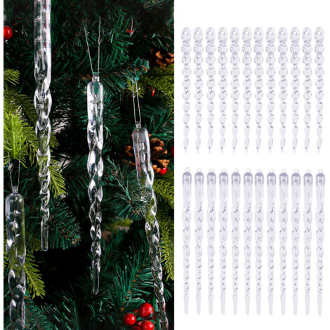 [Decoraciones navideñas] Set de compra (12 grandes A + 12 grandes B) 24 piezas de palitos decorativos transparentes con forma de carámbanos, carámbanos artificiales, espirales creativas para el árbol 