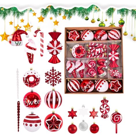 Decoraciones para el árbol de Navidad, adornos navideños divertidos, adornos, adornos navideños colgantes para la puerta, adornos rojos y blancos para el árbol, juego de adornos navideños divertidos