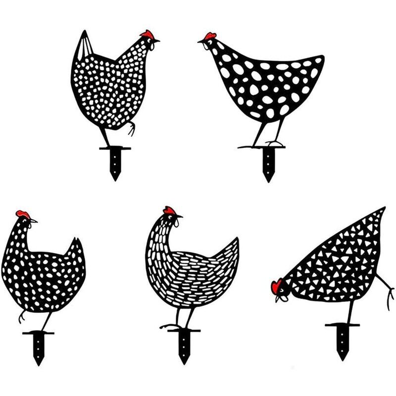 Alovez - Décoratif de jardin Lot de 5 poules réalistes - Décoration de jardin - Décoration en forme de poulet - Silhouette de cour