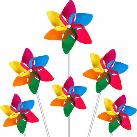 Décoratif de jardin Moulin à Vent en Plastique Arc en Ciel, Moulin à Vent Partie Bricolage Moulin à Vent de Pelouse Set pour Enfants Jouet Jardin Partie Pelouse Décor (36, Multicolore B)