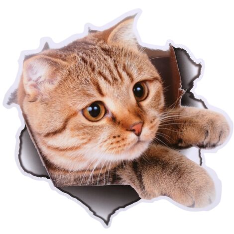 Décoration 3D Animal pour WC et Salle de Bain - Sticker Vinyl Imperméable PVC Cat 2 21x22cm, Set de 1