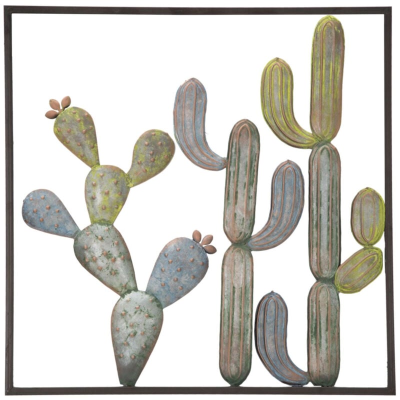 Décoration 3D en Métal Cactus 4, Métal, Vert, Bleu, 50x1,3x50 cm