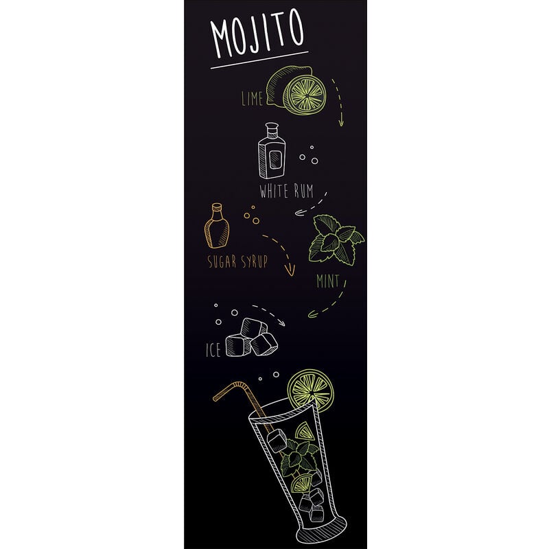 Sticker mural 180 cm x 60 cm pour réfrigérateur, illustration de la recette du Morito. Décorez votre cuisine avec ce produit unique