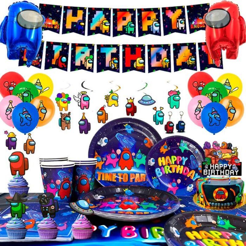 Decoration Anniversaire Among Us Ensemble Vaisselle De Fête Décoration de fête d'anniversaire Assiette Ballon Anniversaire Among Us