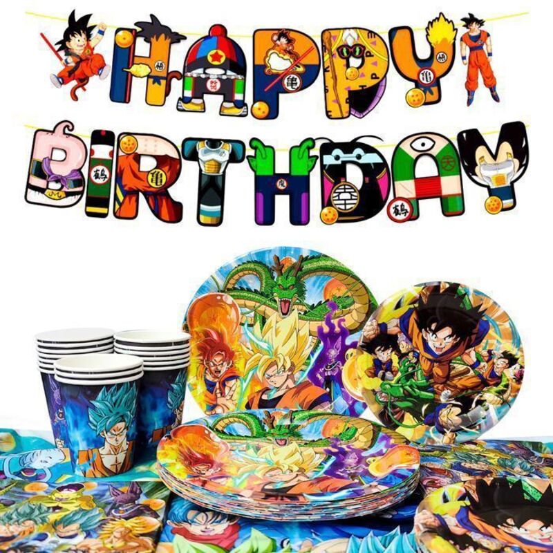 Decoration Anniversaire de Gragon Ball, Assiettes en Papier Jetables Gragon Ball, Décoration de Fête D'anniversaire
