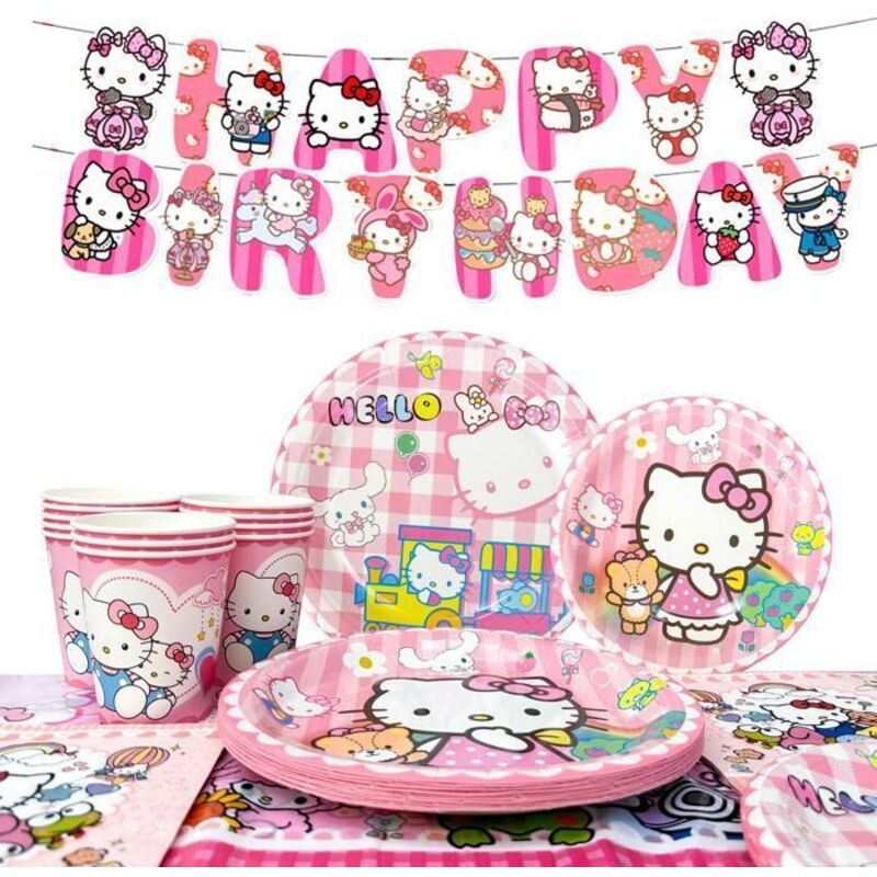 Decoration Anniversaire de Hello Kitty, Assiettes en Papier Jetables Hello Kitty, Décoration de Fête D'anniversaire