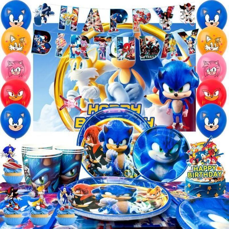 Décoration Anniversaire - INBOXXARTY - Sonic The Hedgehog - Ensemble Vaisselle - Multicolore - Pour Enfants