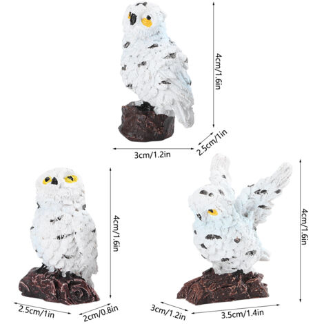 Décoration Artificielle Miniatures Owl en Résine 3 Pièces pour Jardins et Pots