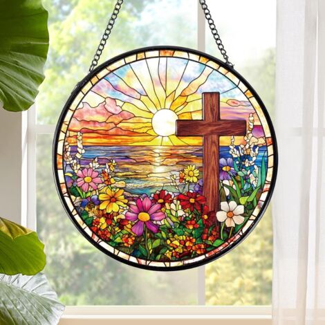 Décoration attrape-soleil vitrail à suspendre, ornement mural maison lumineux, idée cadeau pour Noël Thanksgiving crémaillère, diamètre : 30 cm