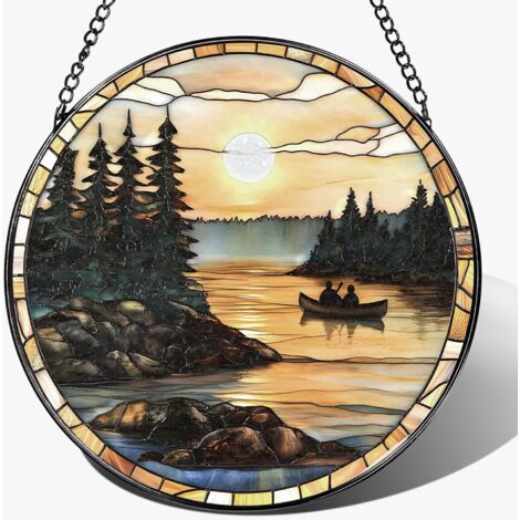 Décoration attrape-soleil vitrail décoratif suspendu, ornement mural lumineux, cadeau Noël Thanksgiving, diamètre : 12.5 cm