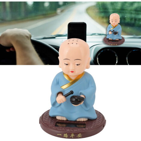 Décoration Automobile de Petit Moine avec Bras Balayants Énergie Solaire - Matériau Plastique, Dimensions 8x8x10cm, avec 2 Tapis Antidérapants pour Maison ou Bureau, Bleu