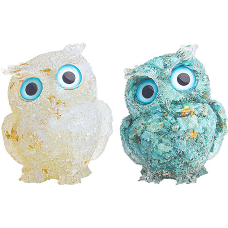 Décoration Bureau Époxy Crystal Naturelle - Ornement Hibou 2pcs Turquoise & Opal - Cadeau Déco Maison Design