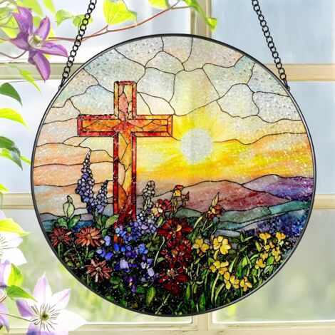 Décoration chrétienne en vitrail 12.5 cm – Suspension pour fenêtre