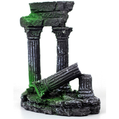 Décoration d'aménagement paysager en résine d'aquarium (colonne romaine interrompue, 10,5 10 18,7 cm),