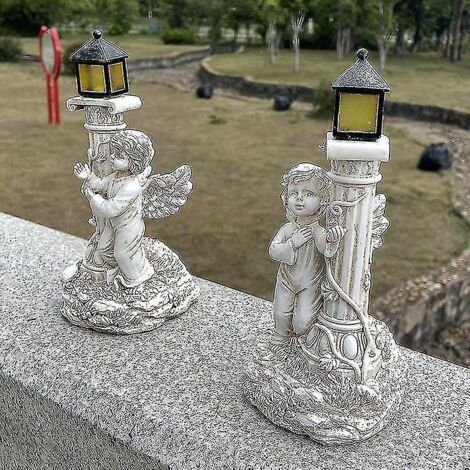 Décoration d'ange en colonne romaine européenne à énergie solaire pour jardin, cour ou salon - Ensemble d'objets en résine