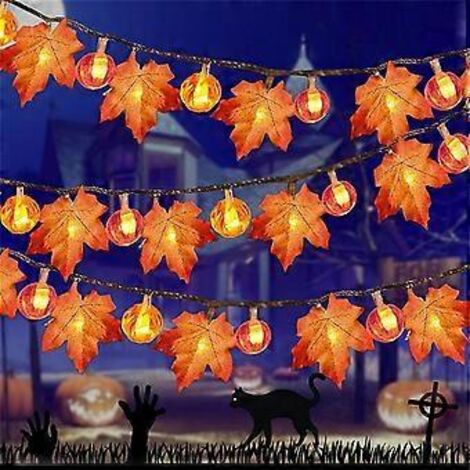 Décoration d'automne SZTXJ pour la maison, guirlande lumineuse de 40 LED avec citrouilles et feuilles d'érable pour Halloween, Thanksgiving, décoration intérieure et extérieure
