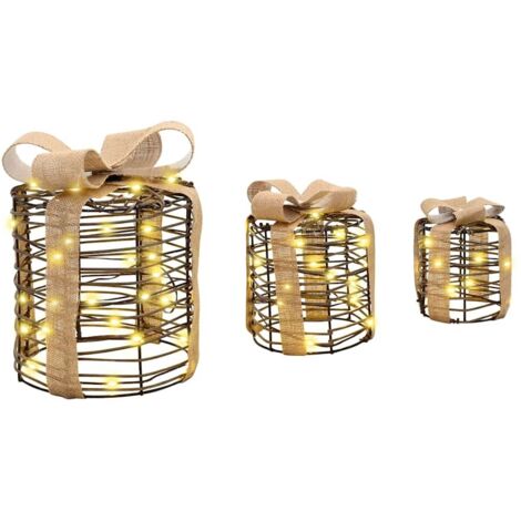 Décoration de boîte cadeau avec 60 LED 3 pcs Blanc chaud Rotin CFW345916