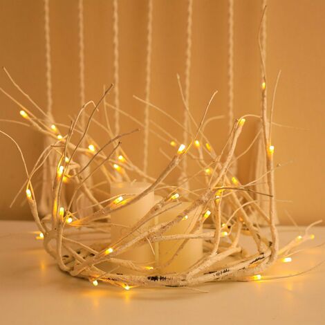 Décoration de branche de bouleau décoration d'intérieur Lampe en rotin de bouleau 48LED Guirlande lumineuse avec 5.9FT 48 LED Lumières de vigne décoratives imperméables blanches chaudes pour la décor