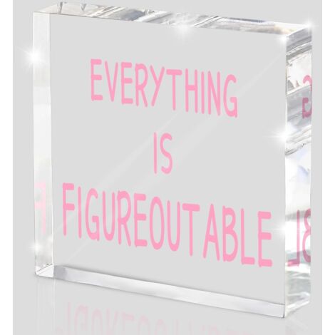 Décoration de bureau rose - Cadeaux motivationnels pour femmes - Tout est résolvable - Panneau carré en acrylique pour accessoires de bureau