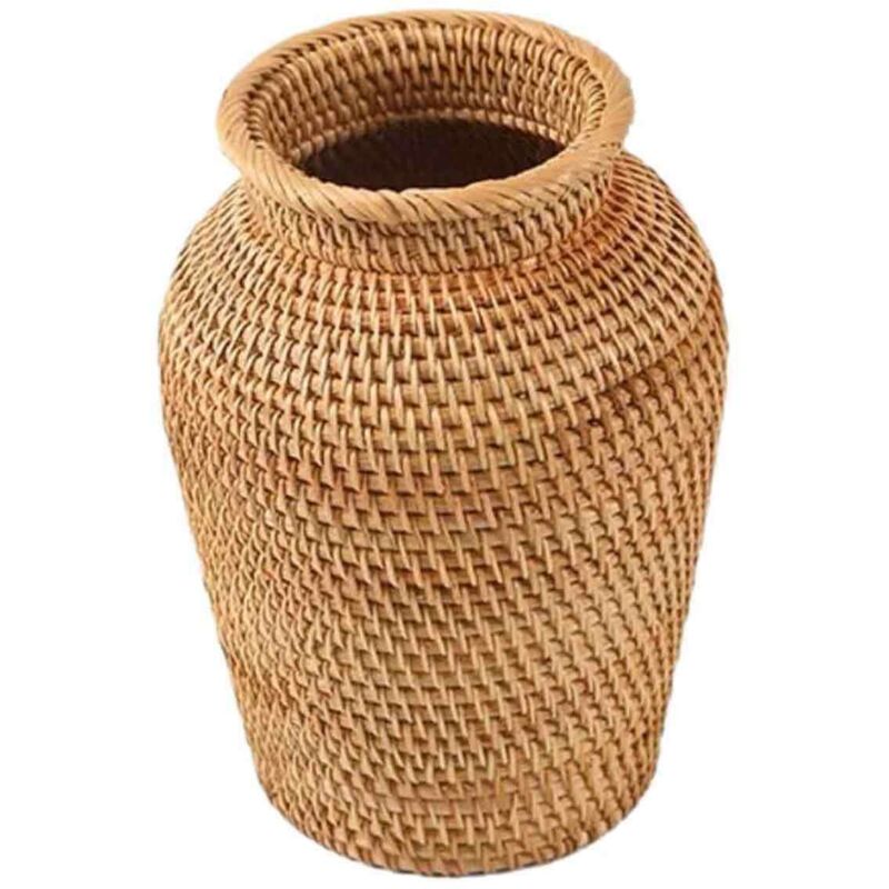 Décoration de chambre en liquidation : vases en rotin, porte-pots de fleurs, vases en osier, décoration jaune