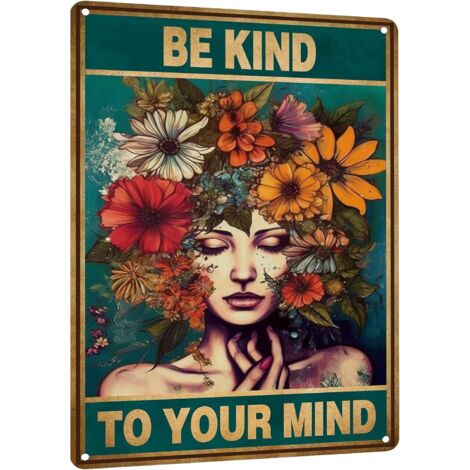 Décoration de chambre vintage, décoration de bureau boho, Plaques murales "Soyez gentil avec votre esprit", Affiches hippie pour l'esthétique de la maison, Plaque métallique rétro 30x20 cm