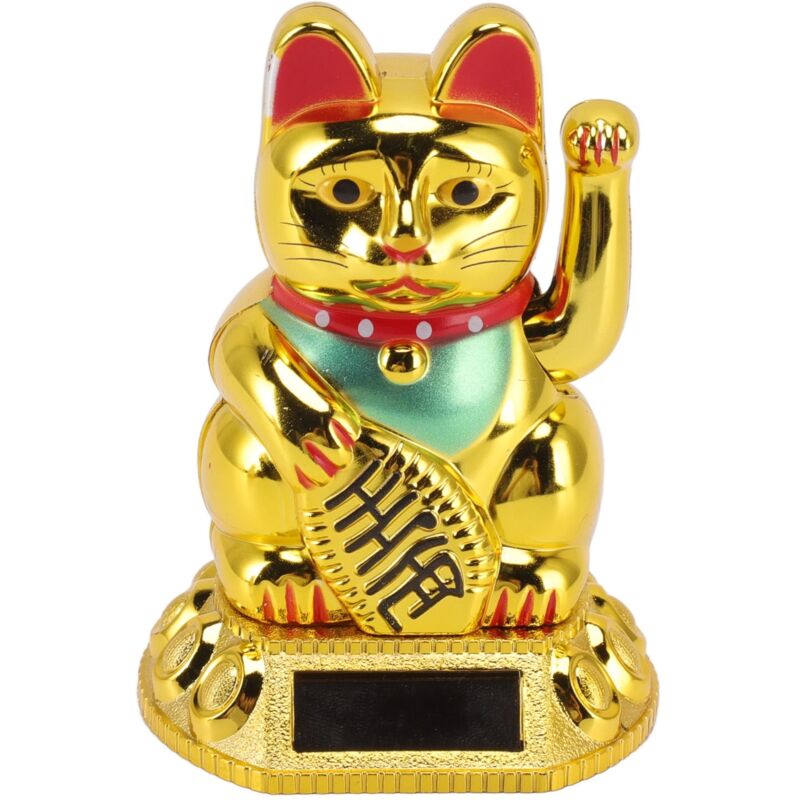Décoration de chat porte-bonheur chinois agitant bras lumière solaire Induction Statue Figurine pour la maison voiture ornements doré