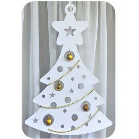 Décoration de fenêtre en forme de sapin de Noël, blanche et dorée, GRANDE