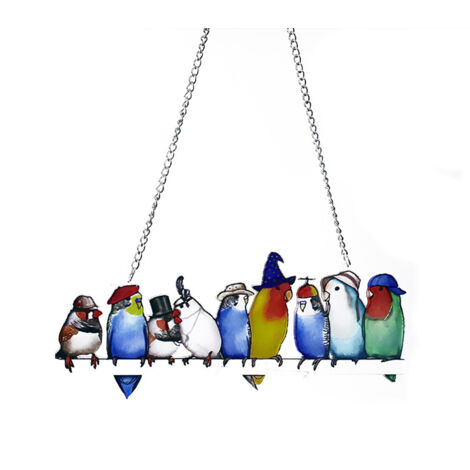 Décoration de fenêtre en vitrail (2 pièces) - Oiseaux en métal et acrylique - Décoration murale - Idéale pour une terrasse ou une porte.