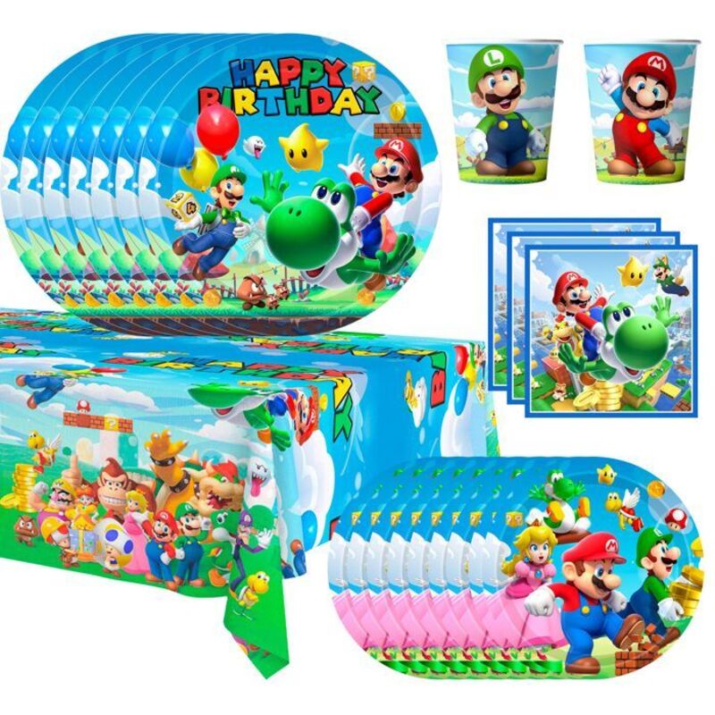 Décoration de Fête D'anniversaire Mario Articles de Table , Deco Anniversaire Mario Bros pour Enfants 141 pcs, Decoration De Table