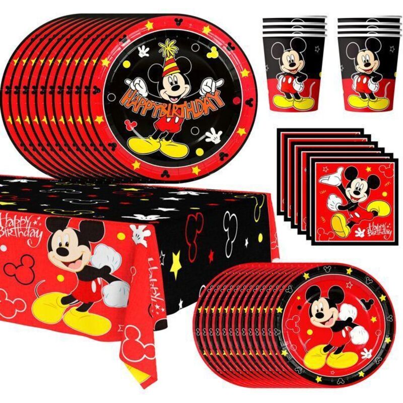 Décoration de Fête D'anniversaire, Mickey Mouse Ensemble de Vaisselle de Fête Articles de Table pour Fêtes D'anniversaire