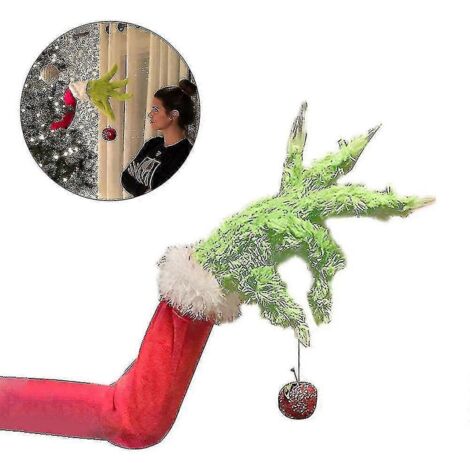 Décoration de fête de Noël : Couronne de sapin de Noël « Le Grinch a volé » et accessoires en peluche à mains