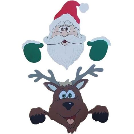 Décoration de fête - Noël - Clôture Père Noël et Élan - Réutilisable - Bois - 40x30cm
