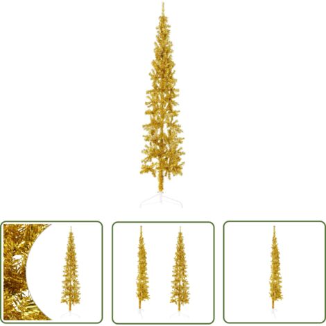Décoration de fête - vidaXL Demi sapin de Noël artificiel mince avec support Doré 240 cm - Sapin de Noël demi-rond