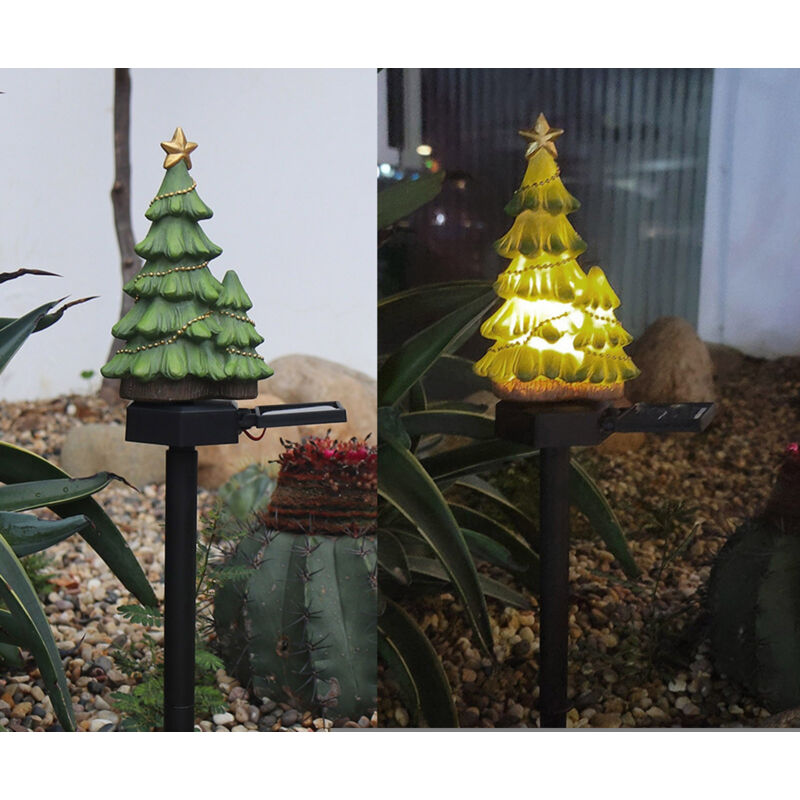 Décoration de jardin, 2 lampes solaires pour sapin de Noël, luminaire décoratif d'extérieur en bois, blanc chaud, idéal pour les fêtes de fin