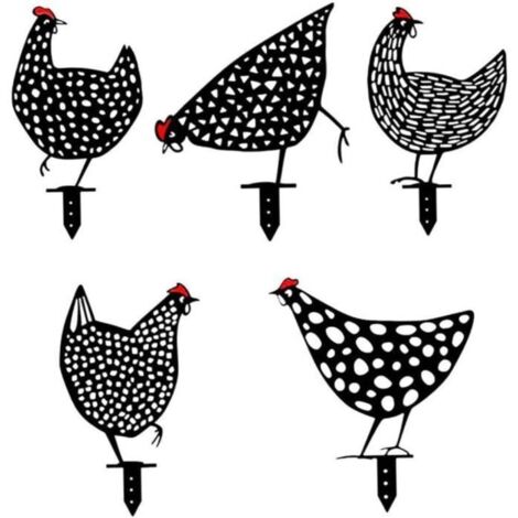 Décoration de jardin - Art de jardin - Poules en acrylique - Lot de 5 - Résistant aux intempéries - Réutilisable