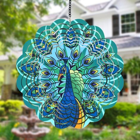 Décoration de jardin - Carillon éolien 3D - Girouette en métal Paon - Cadeau pour femme, mère, grand-mère
