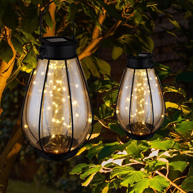 Décoration de jardin décoration solaire pour jardin et terrasse lampes solaires avec guirlande lumineuse, batterie IP44, métal noir ambre, 40x LED