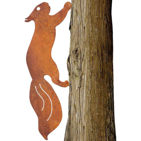 Décoration de Jardin Écureuil en Métal Rouillé - Silhouette d'Animal à Visser pour Arbre, Clôture et Extérieur - 30 x 10 cm