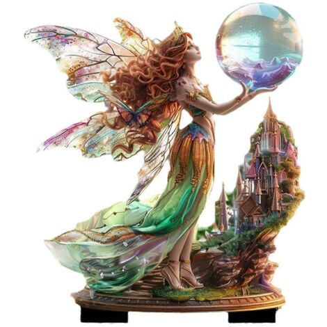 Décoration de jardin en acrylique plat 2D avec une fée et un cristal, comme illustrée