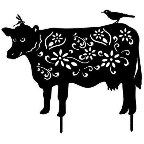 Décoration de jardin en acrylique représentant des vaches fleuries creuses, silhouettes et piquets. Panneaux décoratifs pour allée et cour.