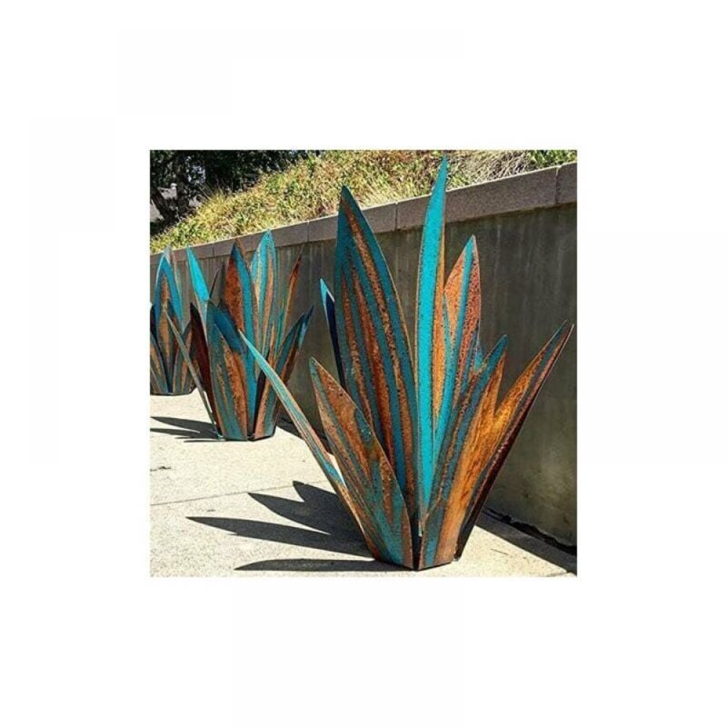 Phasat - Décoration de jardin en métal en forme de plante Agave jardin - Sculpture rustique en métal - Statue de jardin rustique - 55 cm 9 feuilles